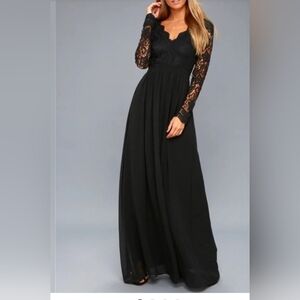 Lulus Awaken My Love Black Long Sleeve Lace Maxi Dress Size Small NWT